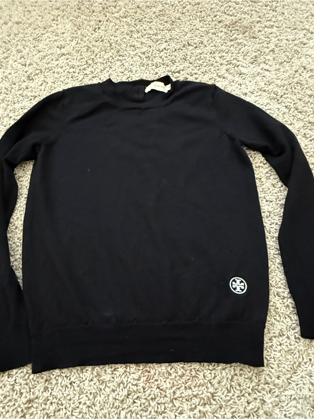 Tory Burch Women’s Black Crewneck Sweater with Logo Patch